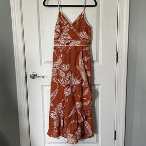 Land of The Free Boho Orange Spaghetti Strap Lightweight Maxi Dress, Small